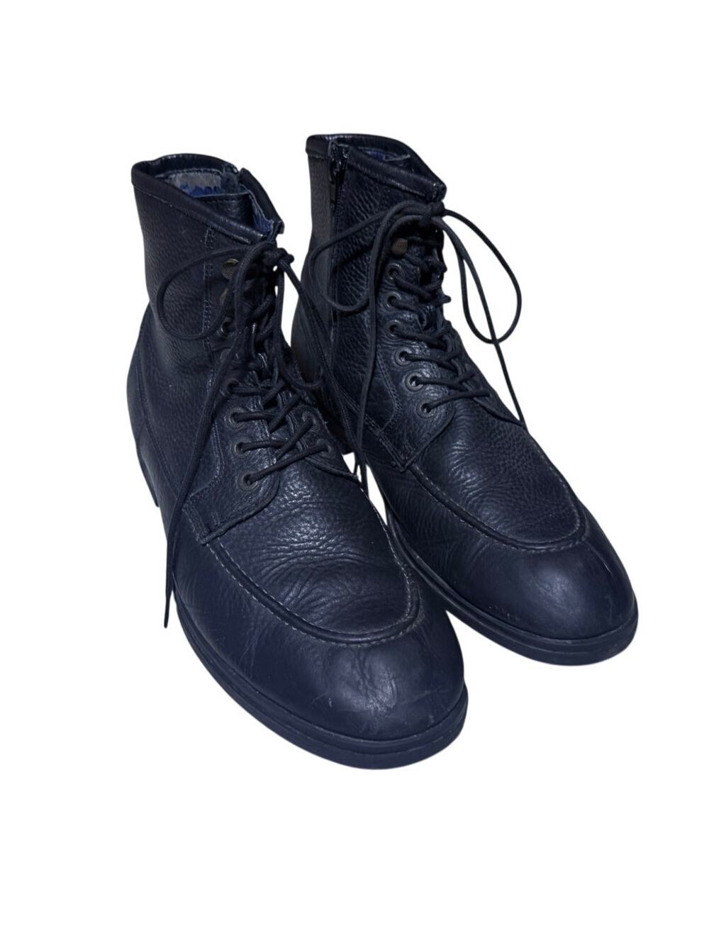 GRAY Saks Fifth Avenue Men's Black Leather Lace Up Combat Moto Boots Size 10.5